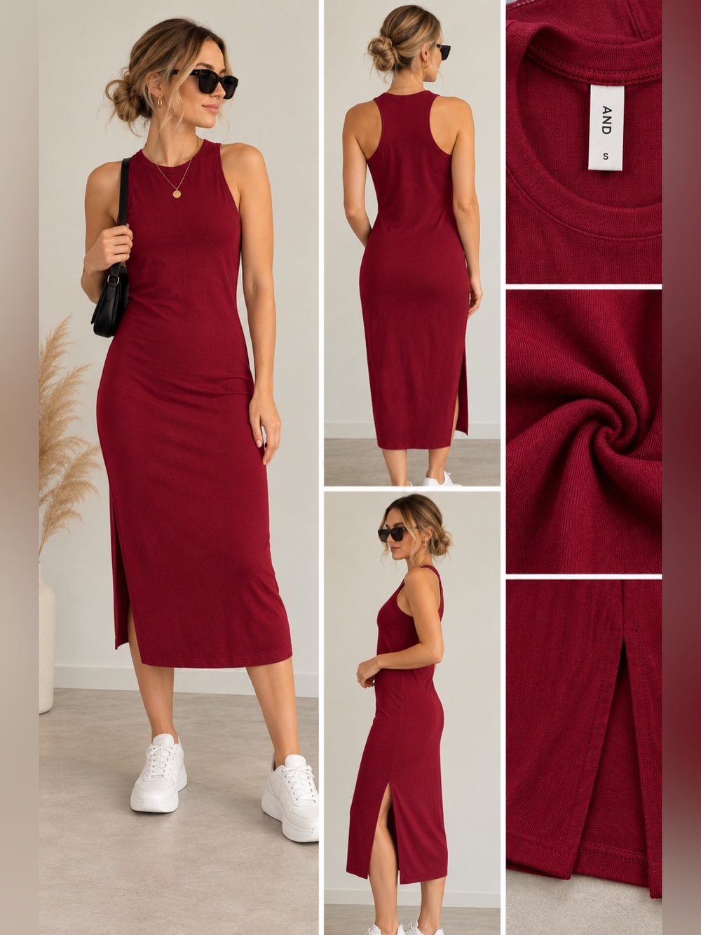 AND Sleeveless Wine-Red Midi Dress